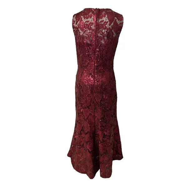David Meister Gown 16 Burgundy Ruby Wine Sequin Lace Formal Long Dress Gala Women David Meister Gown 16 Burgundy Ruby Wine Sequin Lace Formal Long Dress Gala Women